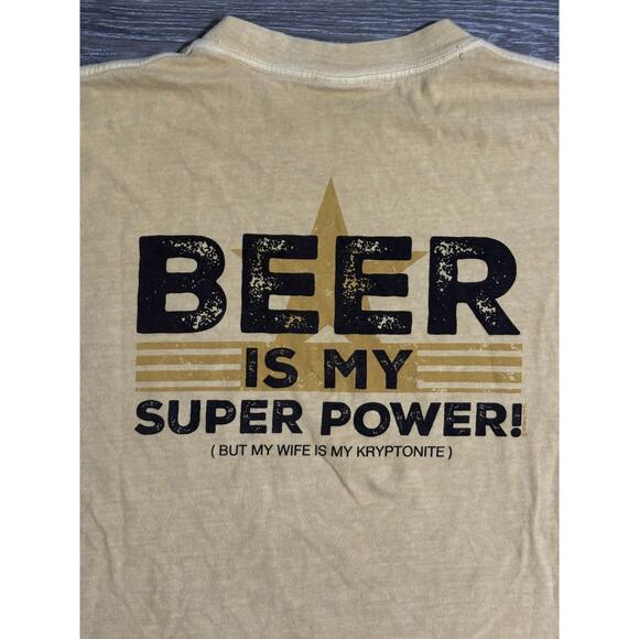 “Beer Is My Superpower But My Wife Is My Kryptonite" Beer Dyed Shirt - Men Large - Picture 10 of 10
